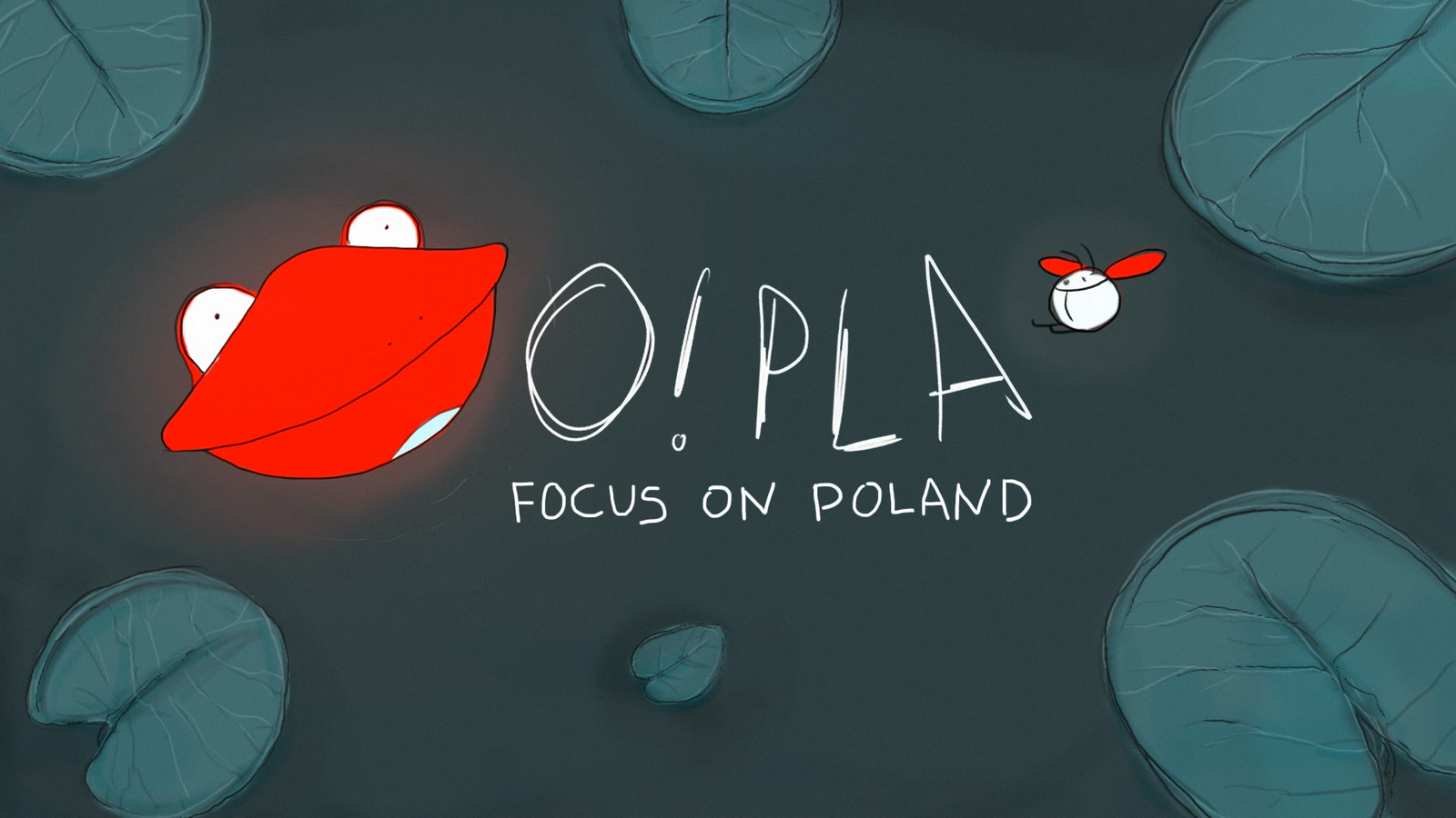 Grafika. Na grafice znajduje się głowa czerwonej żaby. A na środku napis O!PLA Focus on Poland