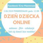 Grafika. Kolorowe tło na środku białe koło w którym sa naisy informujące o wydarzeniu z okazji Dnia Dziecka.