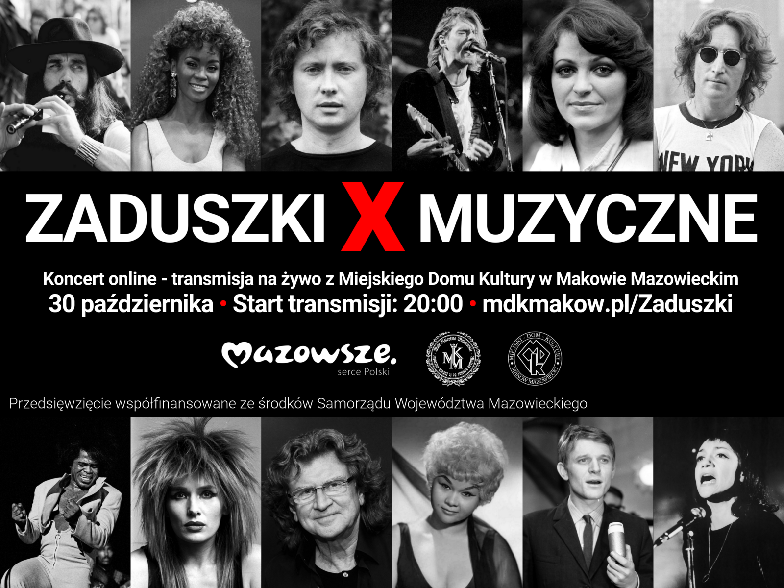 Plakat. X. Zaduszki Muzyczne - koncert online, 30 października, start transmisji na YouTube o 20:00.