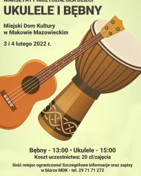 Plakat warsztatów muzycznych - bębny i ukulele