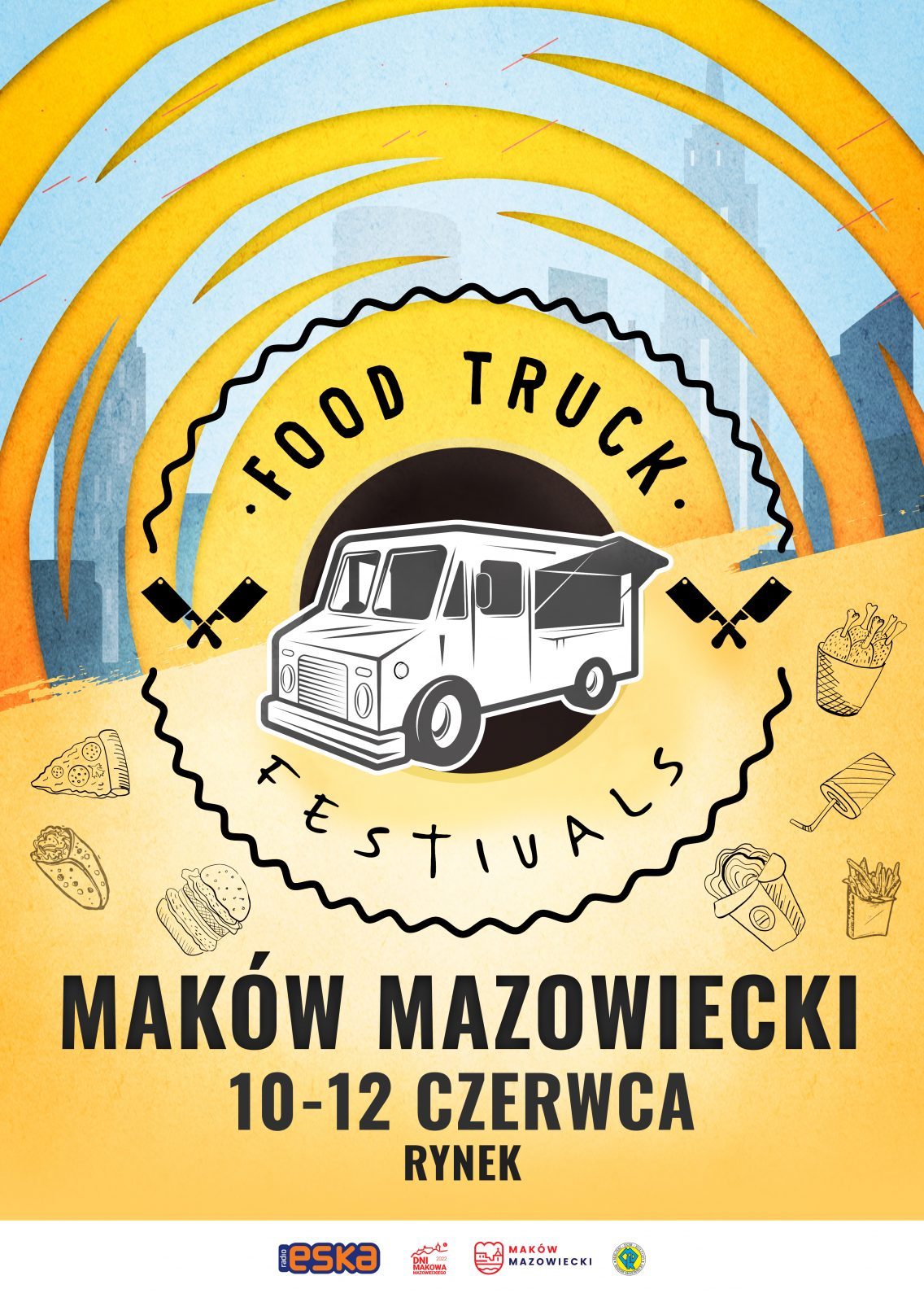 Plakat. Festiwal Food Track Maków Mazowiecki. 10-12 czerwca. Miejsce rynek