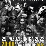 Plakat. Noc Horrorów. 29 pqździernika godzina 20:00. cena karnetu 36 zł. tytuły filmów 13 KAMER, NIGHTMARE RADIO, KANAŁ