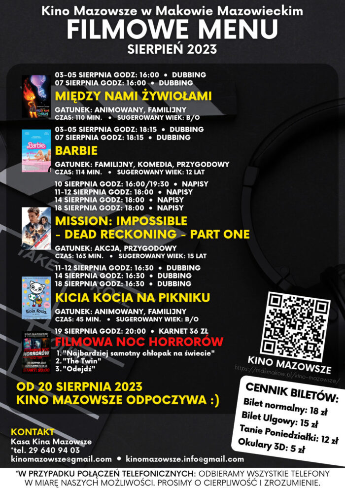 Plakat. Filmowe menu na sierpień 2023
