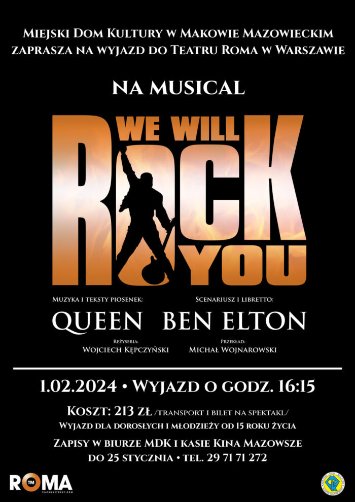 Plakat wyjazdu na musical We Will Rock You