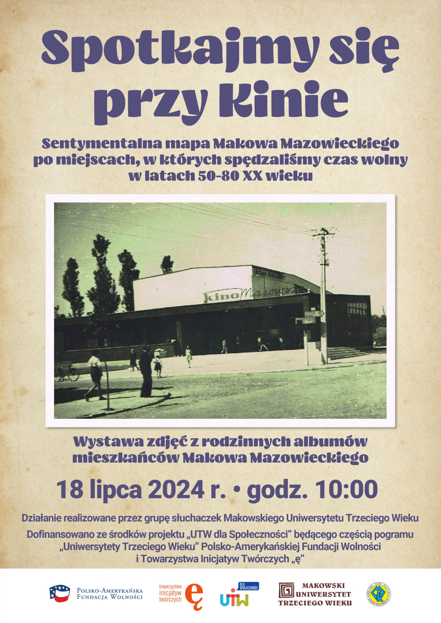 Plakat wystawy zdjęć zatytułowanej "Spotkajmy się przy kinie"