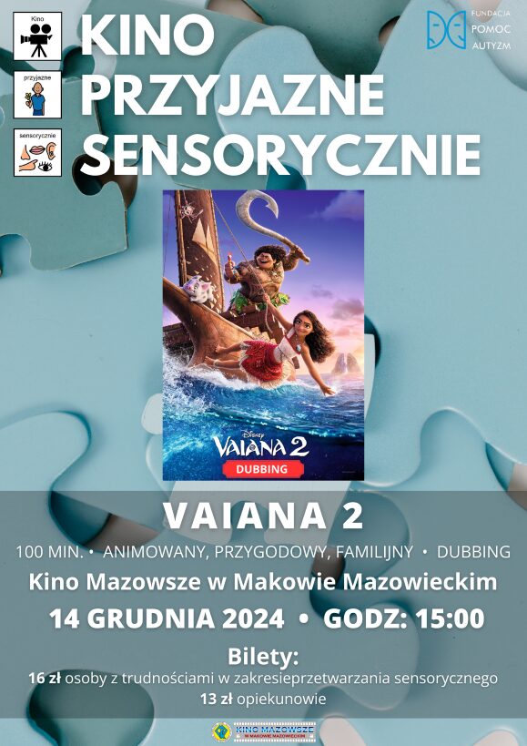 Plakat filmu pod tytułem VAIANA 2 w ramach cyklu Kino Przyjazne Sensorycznie