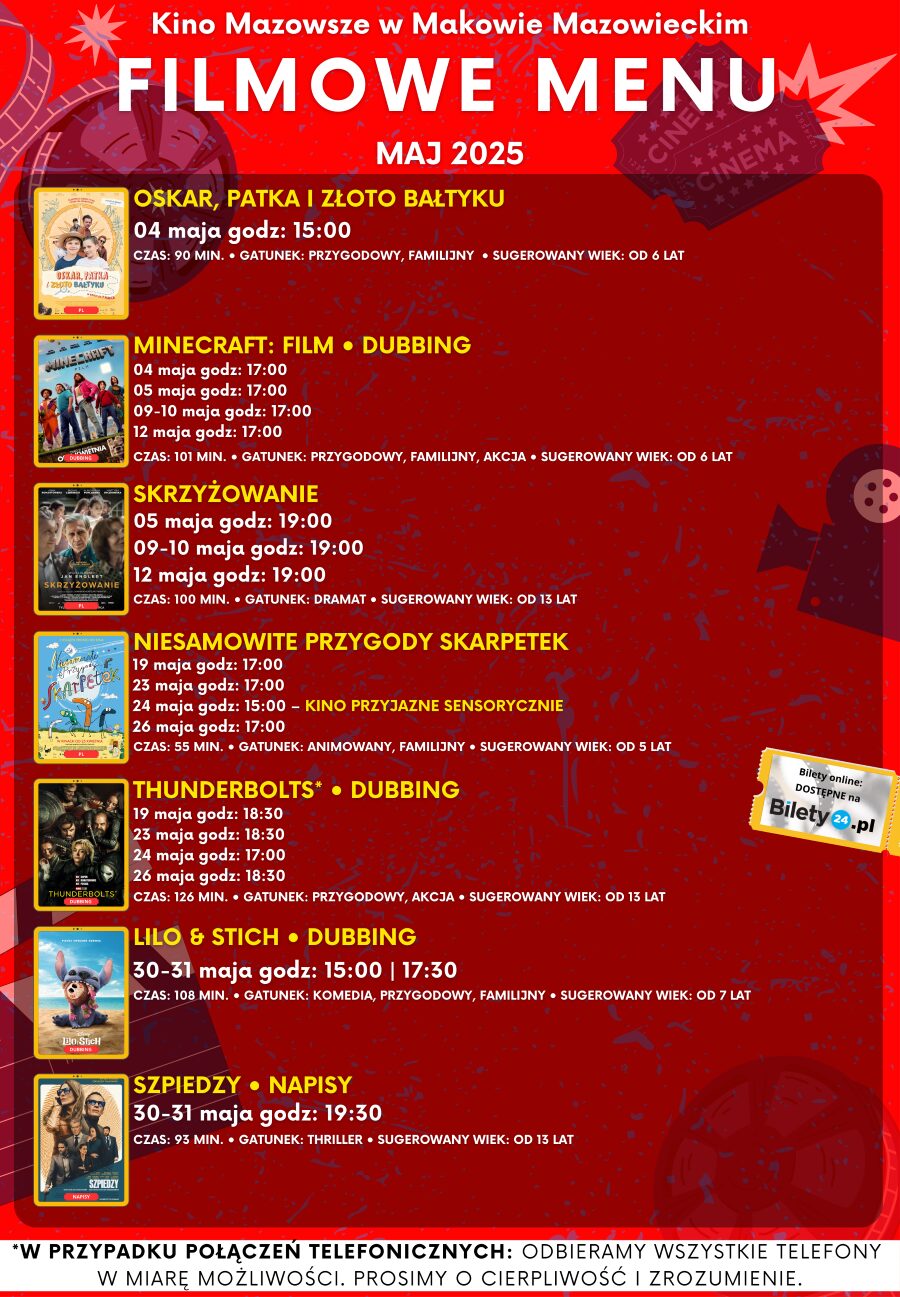 Filmowe menu na marzec 2025 Bilety online https://www.bilety24.pl/obiekt/kino-mazowsze-w-makowie-mazowieckim-975.html