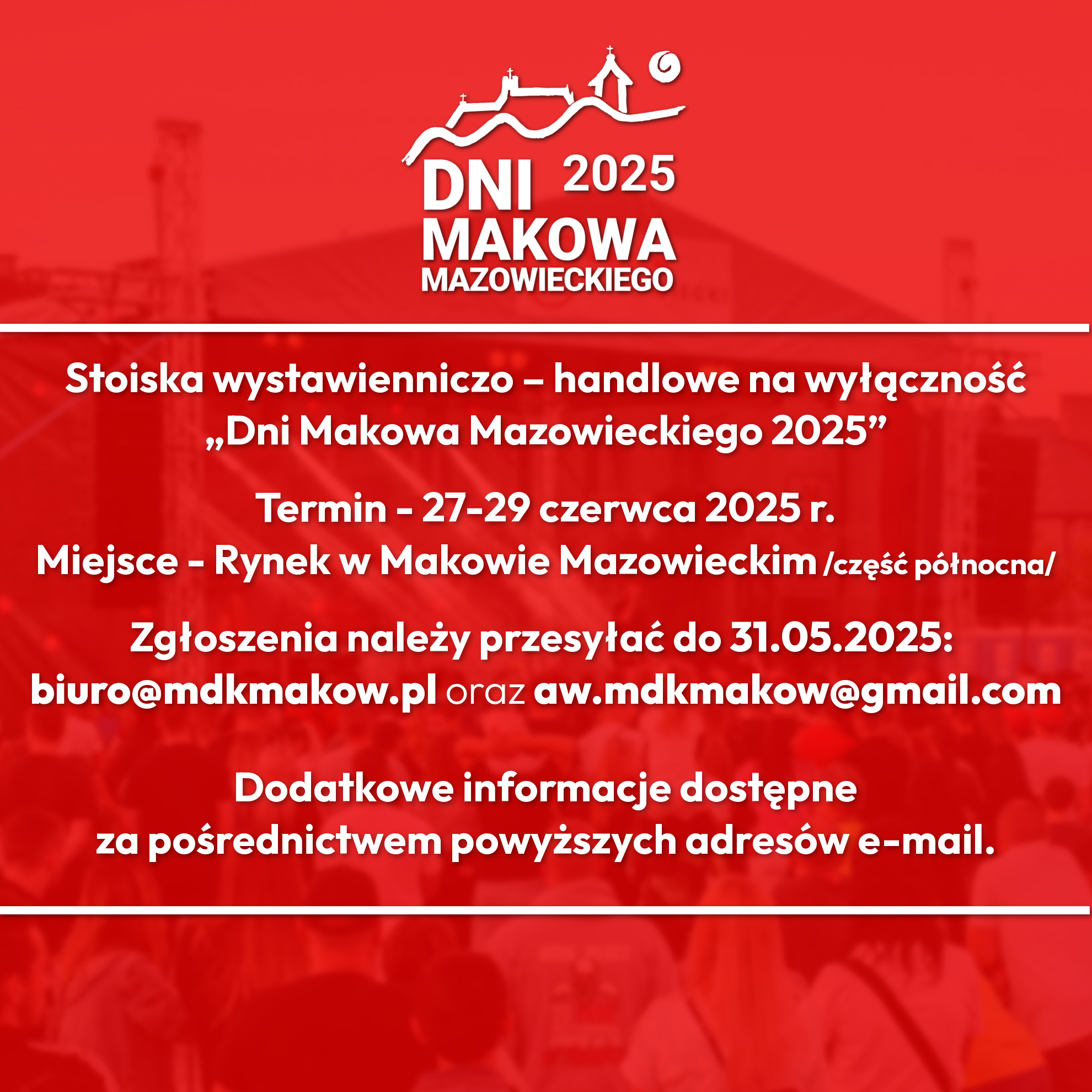 Grafika informująca o naborze zgłoszeń na stoiska handlowo-wystawiennicze podczas Dni Makowa Mazowieckiego 2025