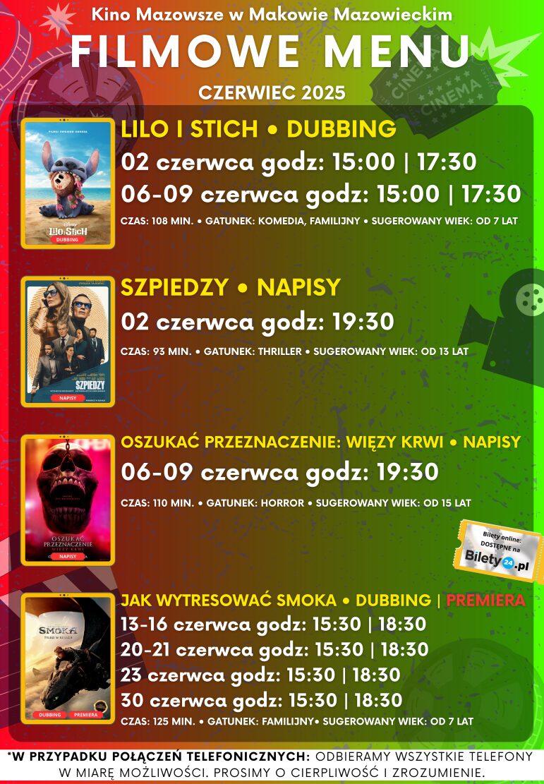 Filmowe menu na czerwiec 2025 Bilety online https://www.bilety24.pl/obiekt/kino-mazowsze-w-makowie-mazowieckim-975.html