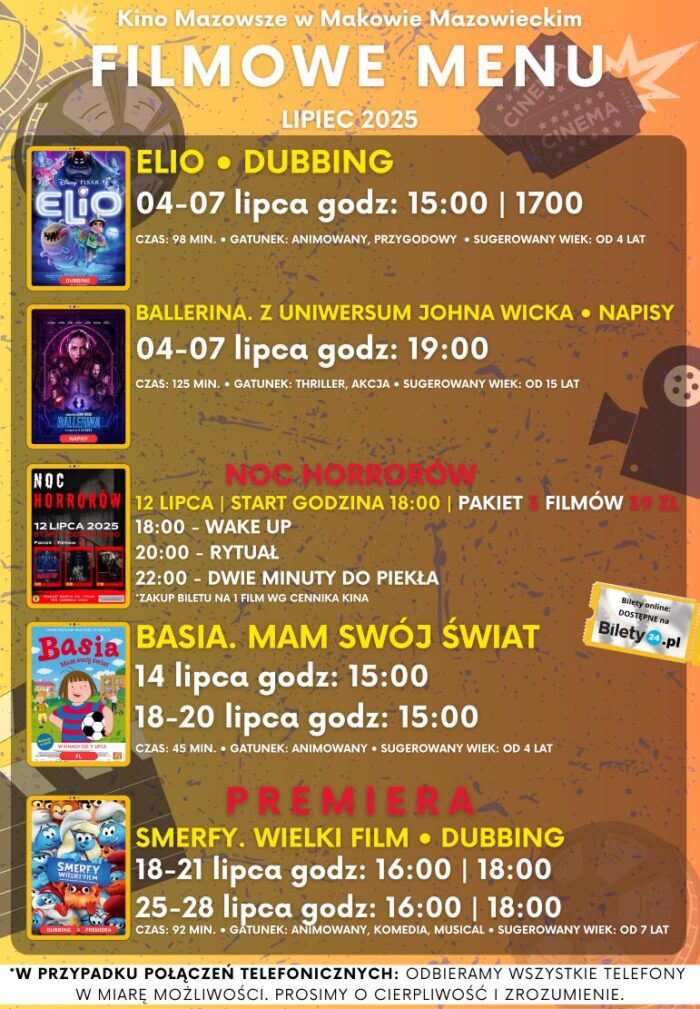 Filmowe menu na lipiec 2025 Bilety online https://www.bilety24.pl/obiekt/kino-mazowsze-w-makowie-mazowieckim-975.html