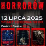 Plakat Nocy Horrorów. Na plakacie znajdują się 3 plakaty filmów. WAKE UP godzina 18:00. RYTUAŁ godzina 20:00. DWIE MINUTY DO PIEKŁA godzina 22:00. Data wydarzenia 10 lutego. Start godzina 18:00. PAKIET 3 FILMÓW 39 ZŁOTYCH.