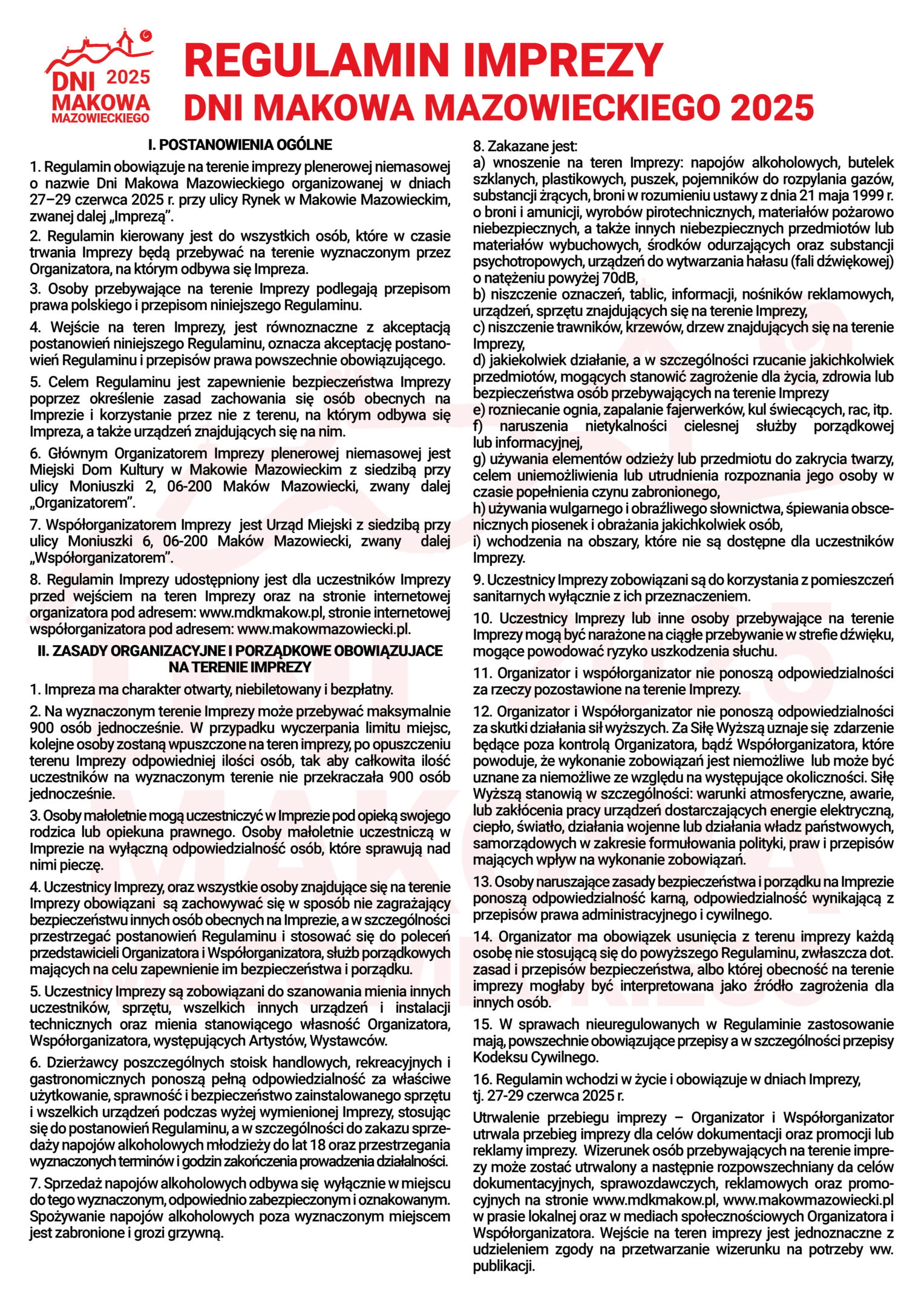 Regulamin Dni Makowa Mazowieckiego 2025