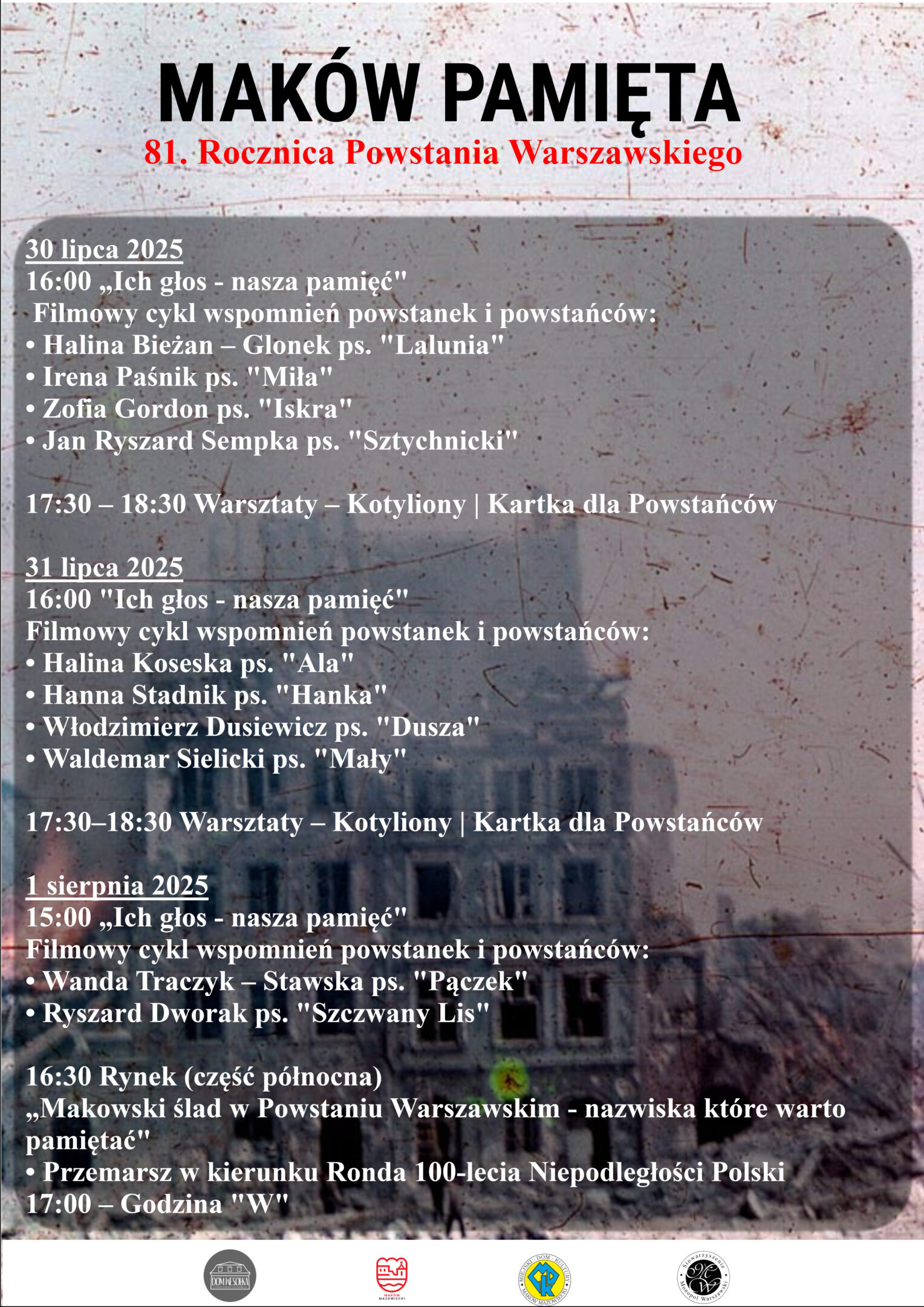 Plakat wydarzeń organizowanych w ramach obchodów 81. Rocznicy Powstania Warszawskiego