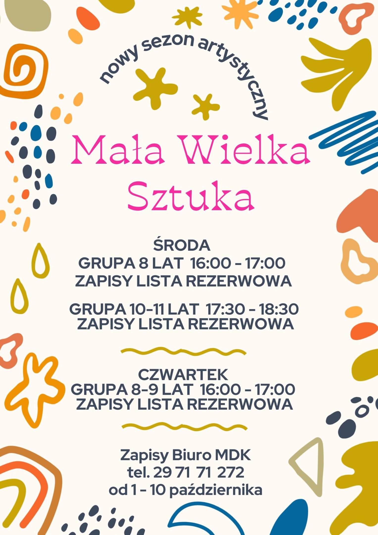 Plakat warsztatów plastycznych Mała Wielka Sztuka