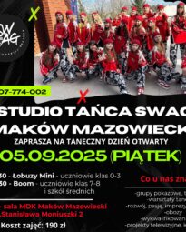 Grafika informująca o tanecznym dniu otwartym Studio Tańca SWAG
