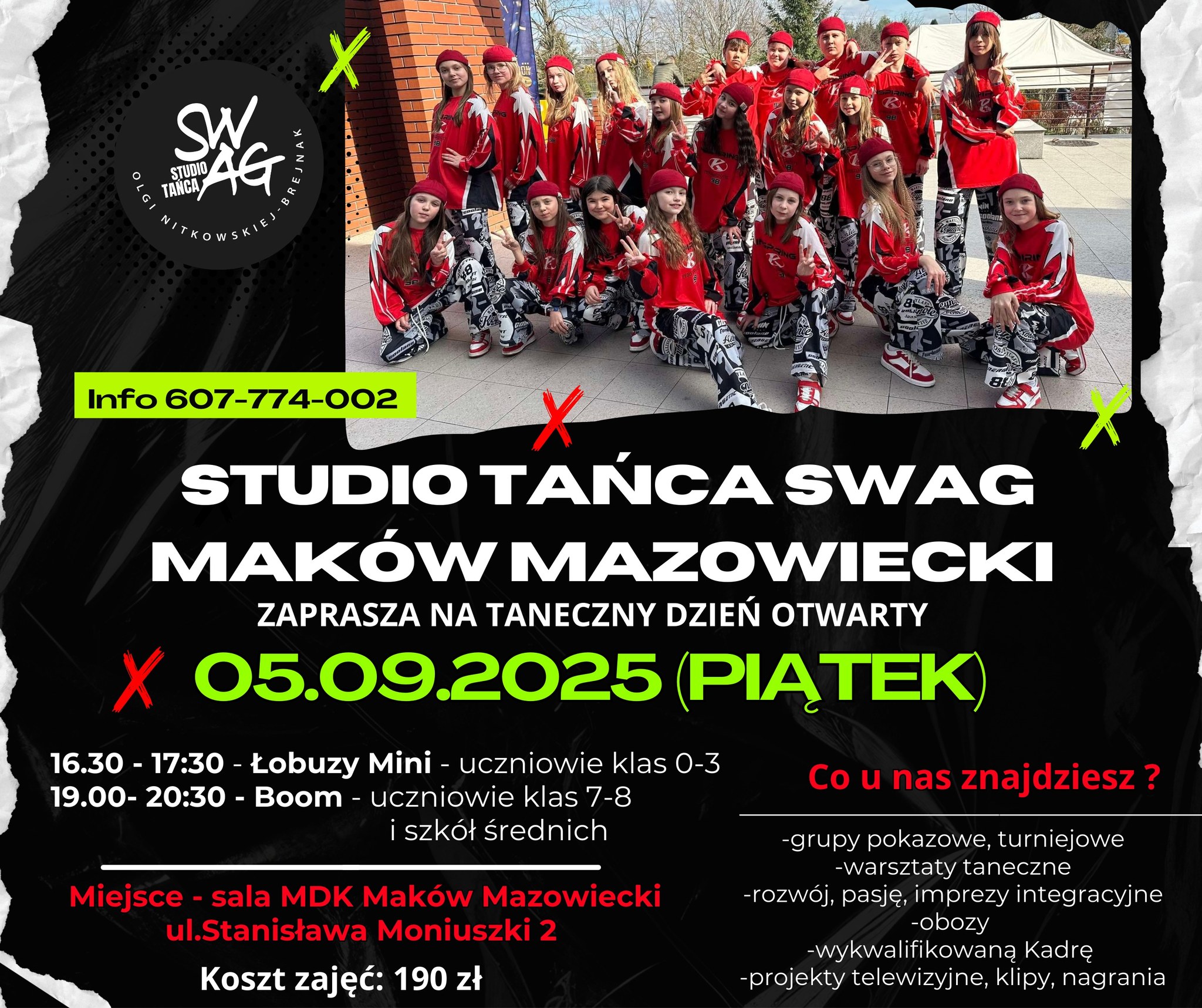 Grafika informująca o tanecznym dniu otwartym Studio Tańca SWAG