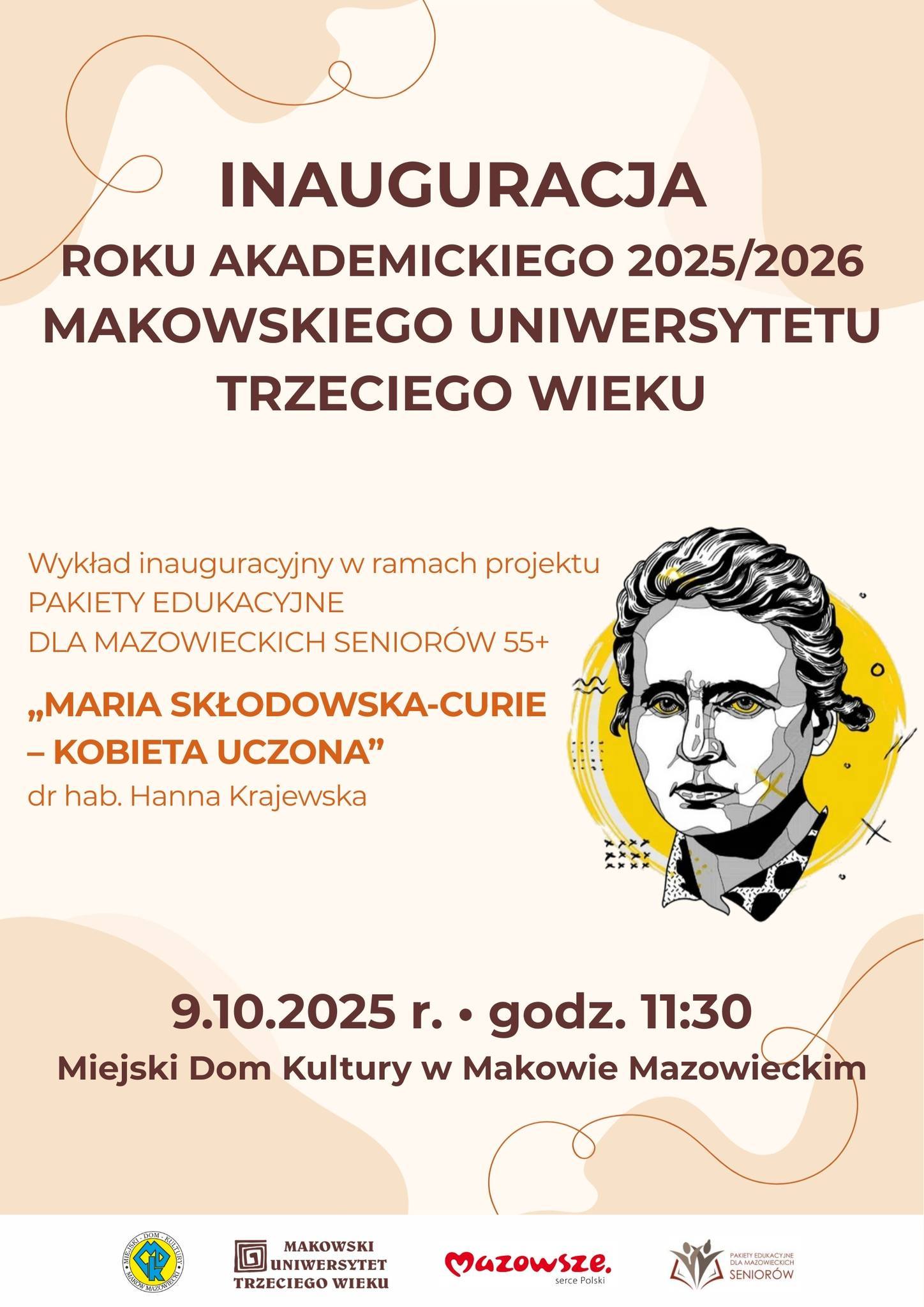 Plakat inauguracji nowego roku akademickiego Makowskiego Uniwersytetu Trzeciego Wieku
