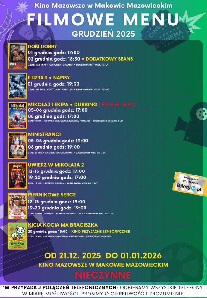 Filmowe menu na grudzień 2025 Bilety online https://www.bilety24.pl/obiekt/kino-mazowsze-w-makowie-mazowieckim-975.html