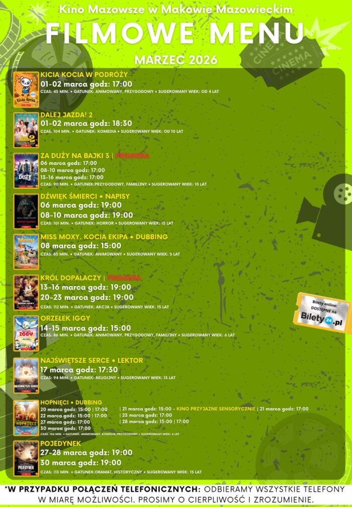 Filmowe menu na marzec 2026 Bilety online https://www.bilety24.pl/obiekt/kino-mazowsze-w-makowie-mazowieckim-975.html