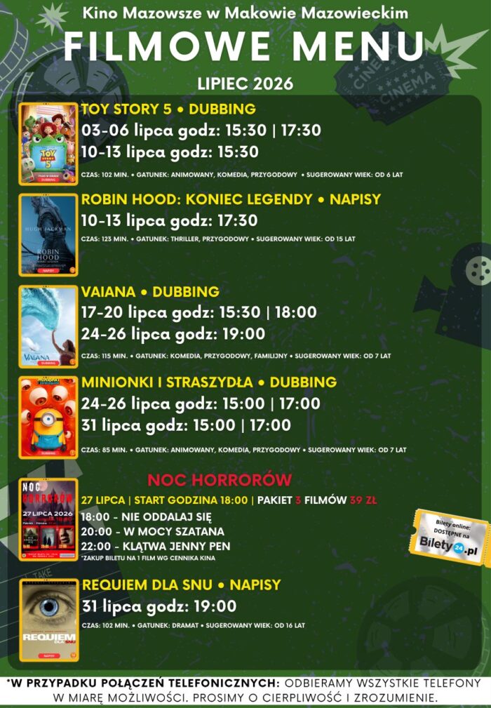 Filmowe menu na lipiec 2026 Bilety online https://www.bilety24.pl/obiekt/kino-mazowsze-w-makowie-mazowieckim-975.html