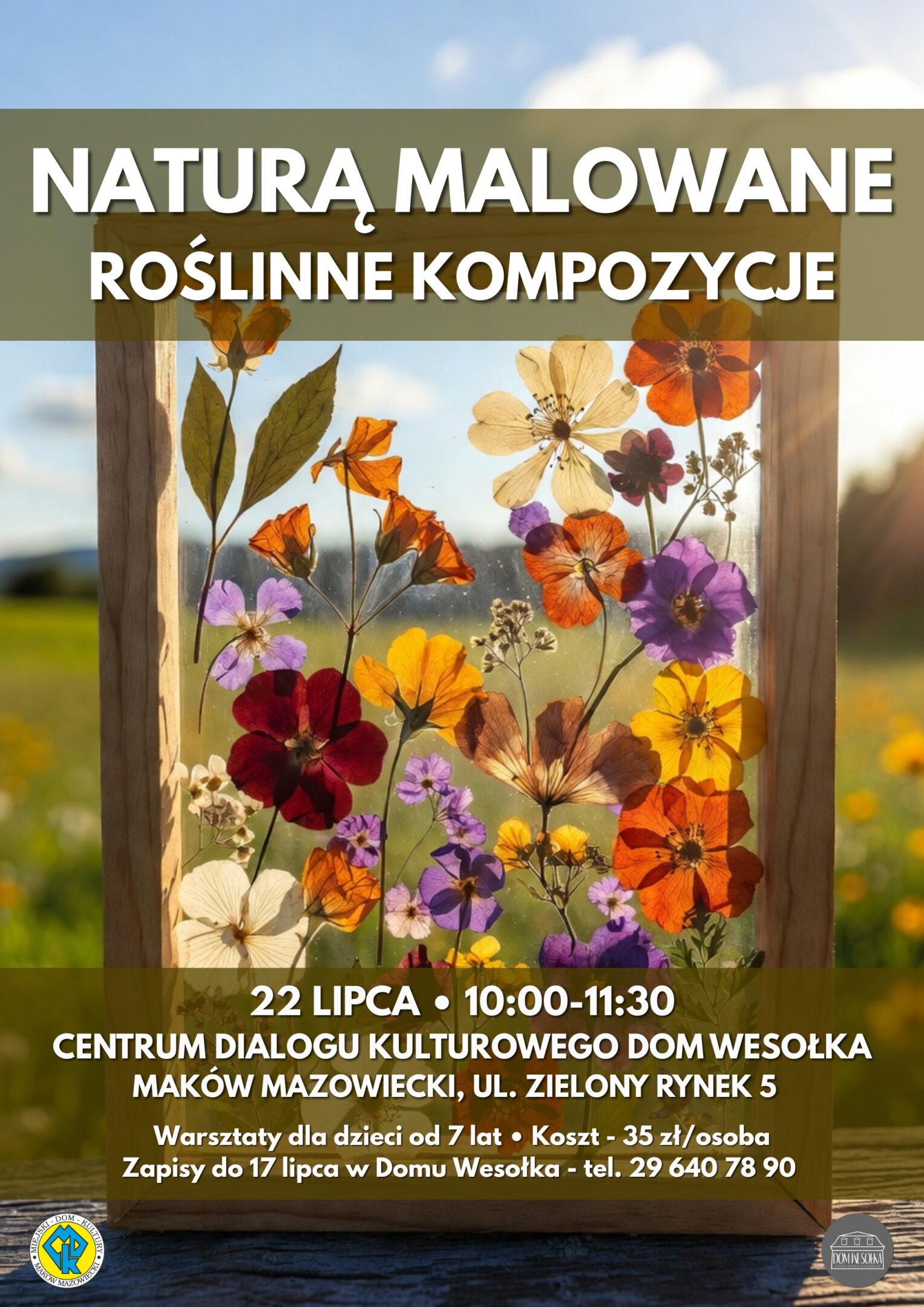 Plakat warsztatów z tworzenia obrazów z roślinnych kompozycji